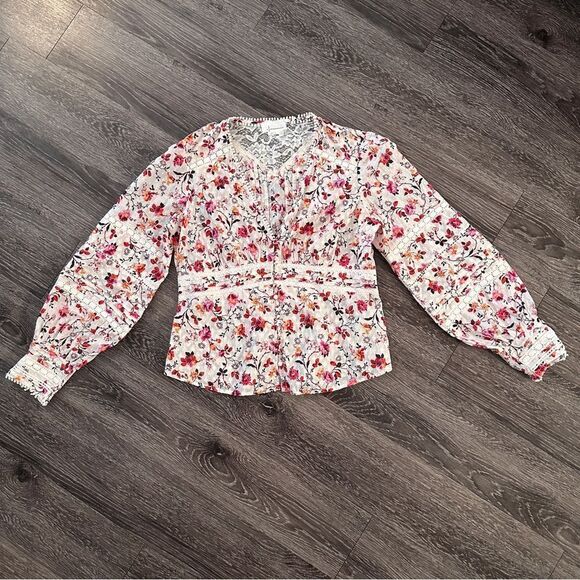 By Anthropologie Puff-Sleeved Lace Buttondown - Picture 1 of 9